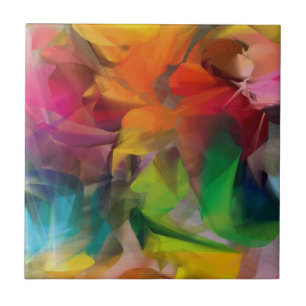 Bright Colourful Feather Art Tile