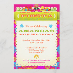 Bright & Colourful Fiesta Birthday Party Invitatio Invitation