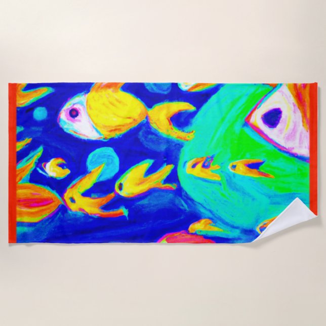 Bright Colourful Fish Patterns Painting. Buy Now Beach Towel (Front)