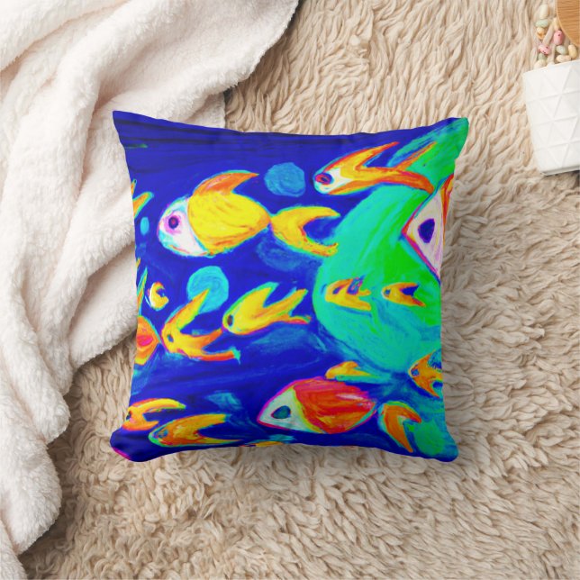 Bright Colourful Fish Patterns Painting. Buy Now Cushion (Blanket)