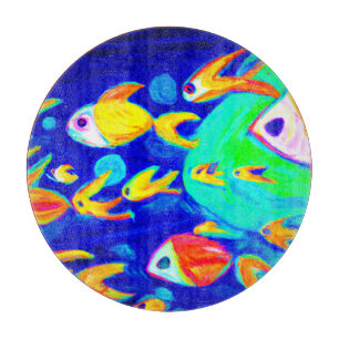 Bright Colourful Fish Patterns Painting. Buy Now Cutting Board