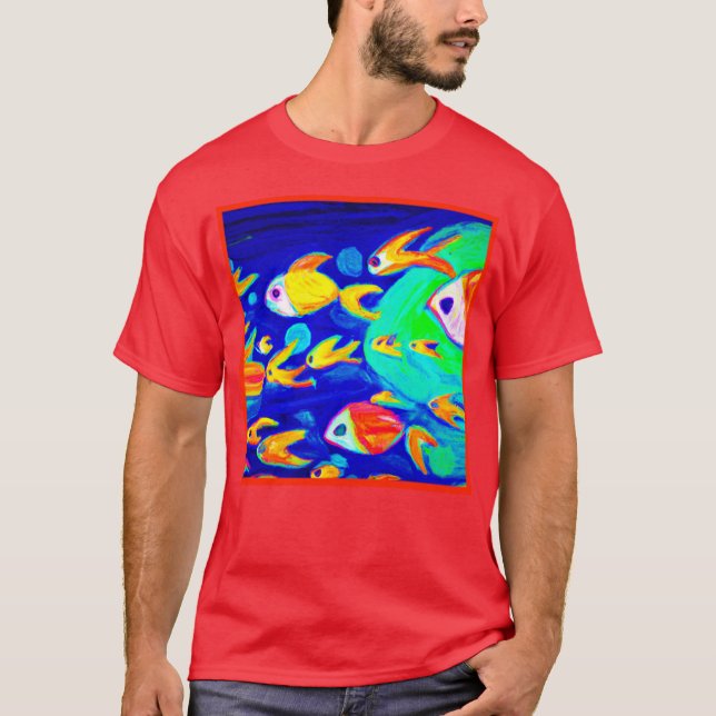 Bright Colourful Fish Patterns Painting. Buy Now T-Shirt (Front)