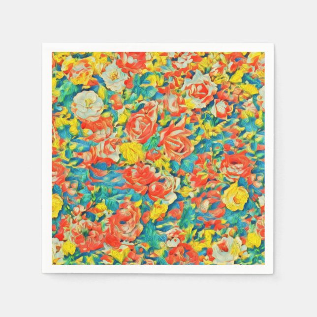 Bright Colourful Floral Blossoming Garden Fine Art Napkin (Front)
