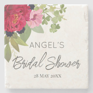 Bright & Colourful Floral Bouquet Bridal Shower  Stone Coaster