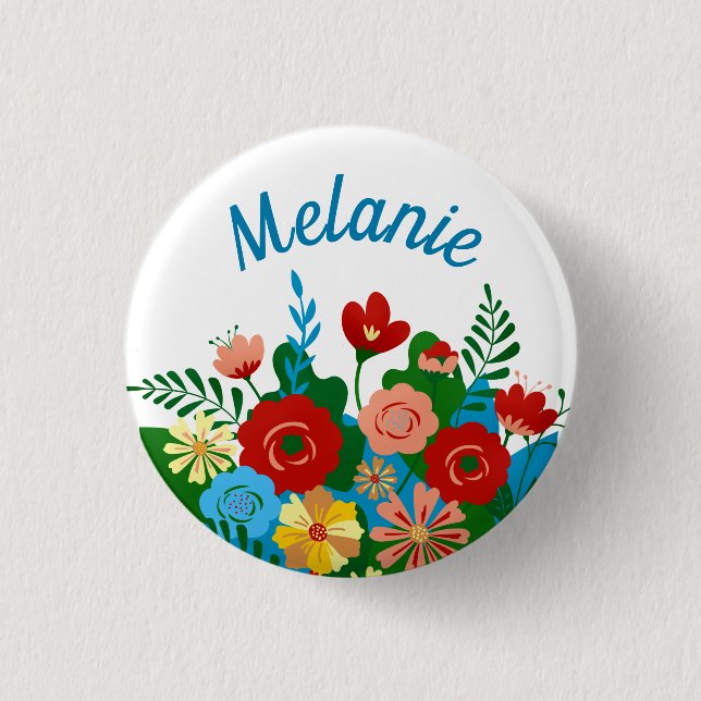 Bright Colourful Floral Bouquet Personalised 3 Cm Round Badge (Front)