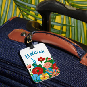 Bright Colourful Floral Bouquet Personalised Luggage Tag