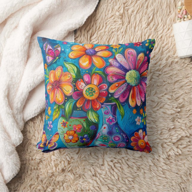Bright Colourful Floral Cushion (Blanket)