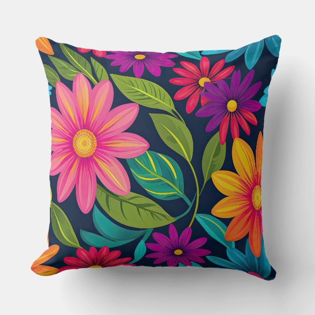 Bright Colourful Floral Cushion (Front)
