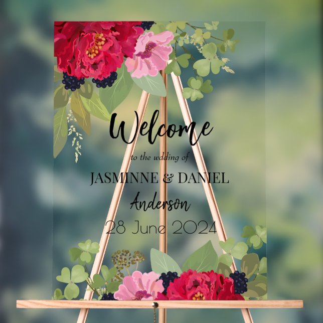 Bright & Colourful Floral Garden Bouquet Wedding  Acrylic Sign (Neutral)