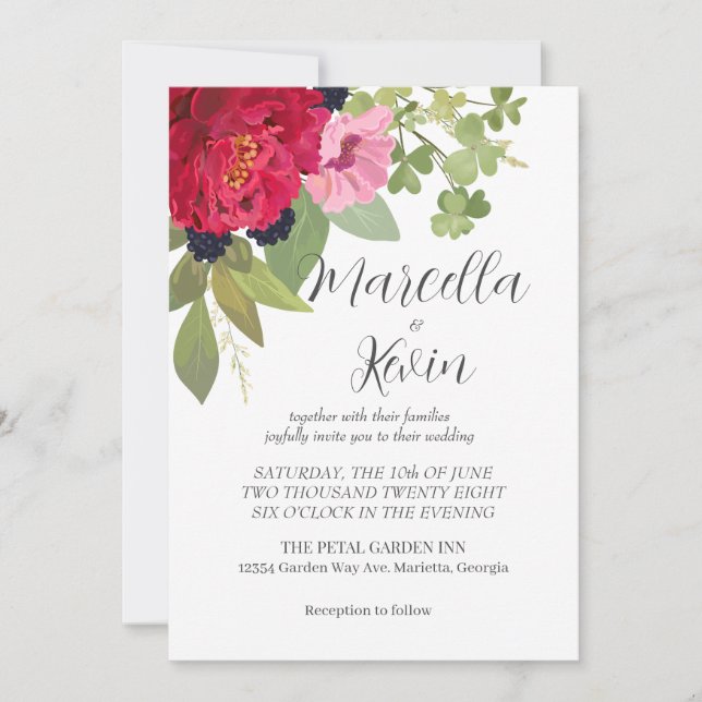 Bright & Colourful Floral Garden Bouquet Wedding  Invitation (Front)