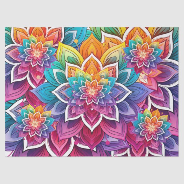 Bright Colourful Floral Mandala Tissue Paper (Front)