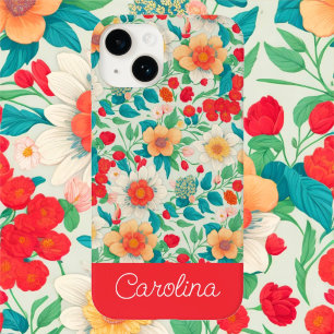 Bright colourful Floral pattern vintage boho red Case-Mate iPhone 14 Case