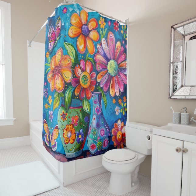 Bright Colourful Floral Shower Curtain (In Situ)