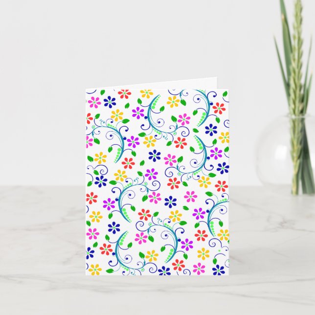 Bright, Colourful, Floral Swirly Birthday Card (Front)