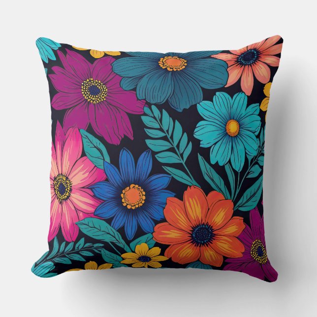 Bright Colourful Flowers Cushion (Front)