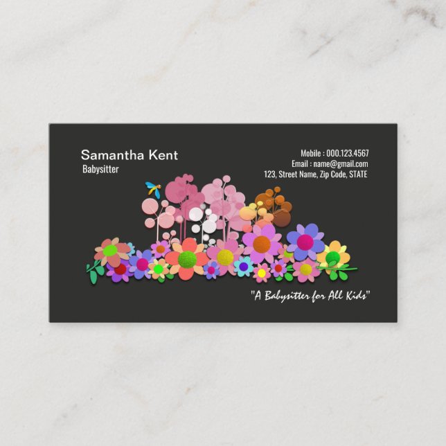 Bright Colourful Flowers Galore Nanny Business Car Business Card (Front)