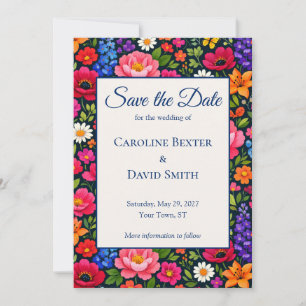 Bright Colourful Flowers on Black Save the Date