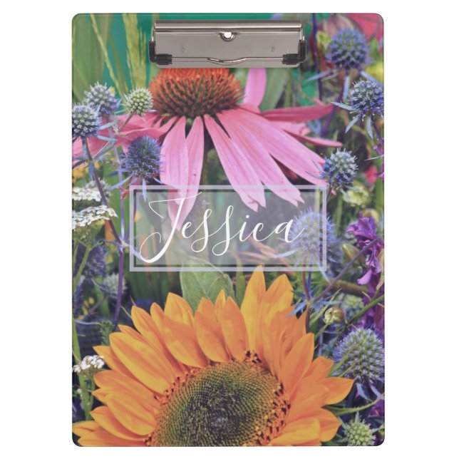 Bright Colourful Flowers Photo Personalised Clipboard (Front)