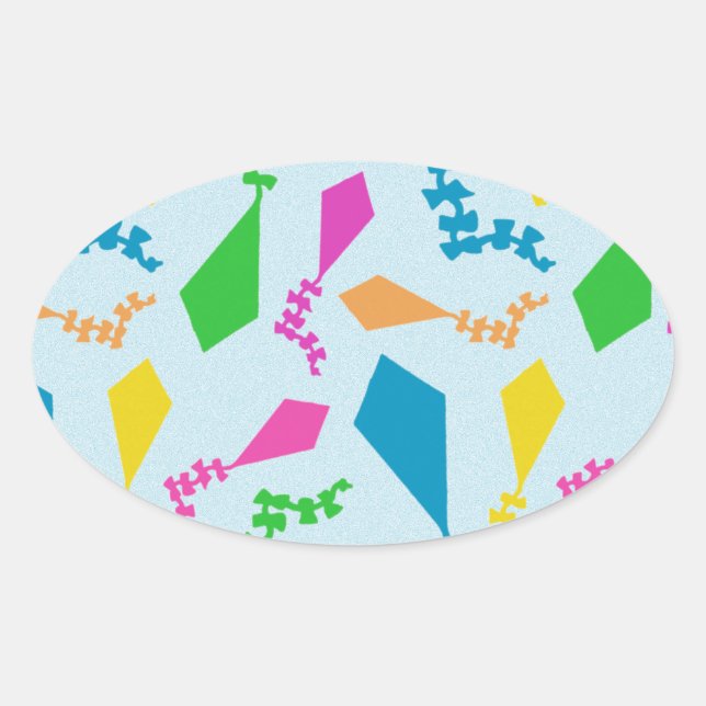 Bright Colourful Flying Kites in the Sky Oval Sticker (Front)