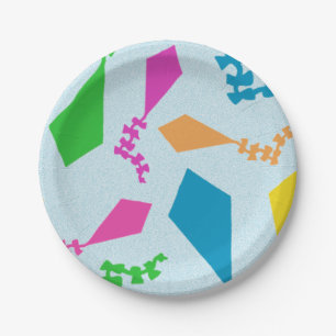 Bright Colourful Flying Kites in the Sky Paper Plate