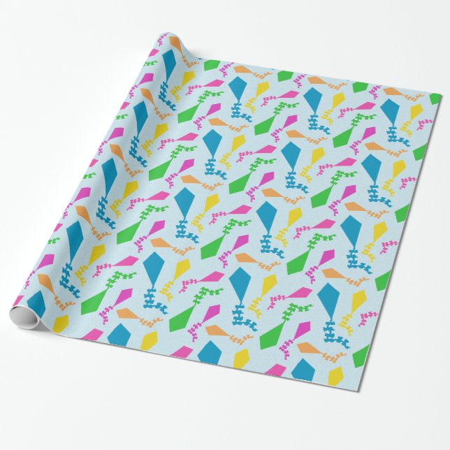 Bright Colourful Flying Kites in the Sky Wrapping Paper (Unrolled)
