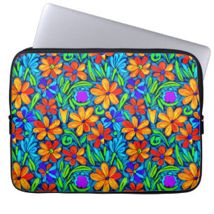 Bright Colourful Folk Art Flowers Laptop Sleeve