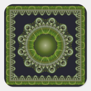 Bright colourful fractal mandala square sticker
