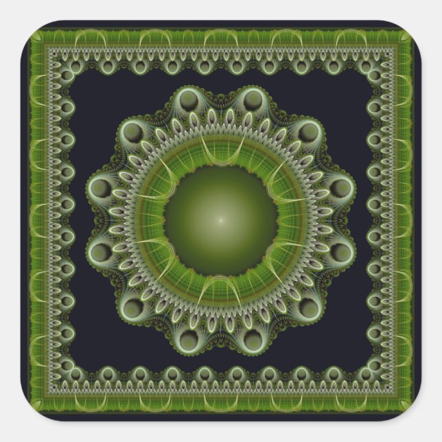 Bright colourful fractal mandala square sticker (Front)