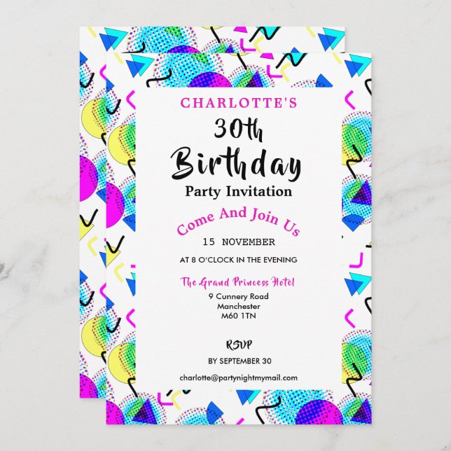 Bright Colourful Fun Birthday Party Invitation (Front/Back)