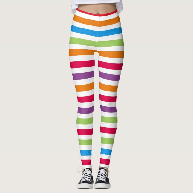 Bright Colourful Fun Striped Pattern Leggings (Front)