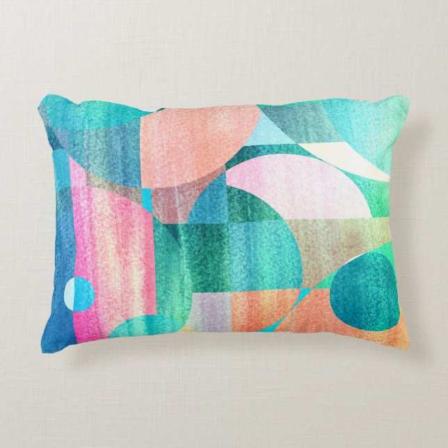 Bright, Colourful Geometric Abstract Decorative Cushion (Front)