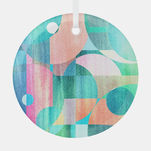 Bright, Colourful Geometric Abstract Glass Tree Decoration (Front)