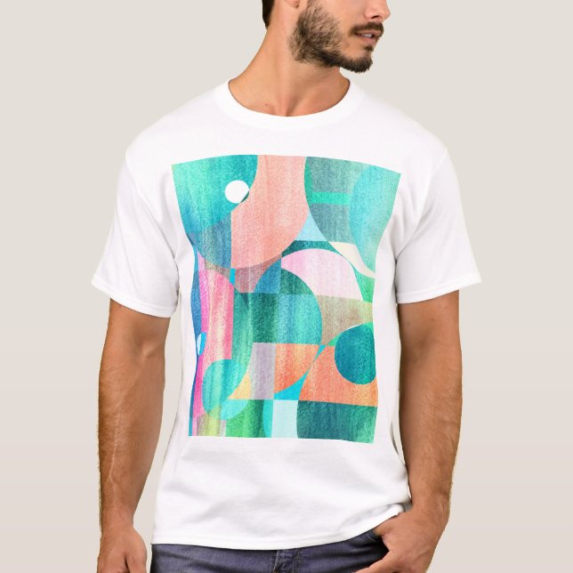 Bright, Colourful Geometric Abstract T-Shirt (Front)