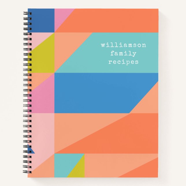 Bright Colourful Geometric Orange Custom Recipe Notebook (Front)