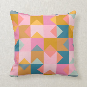 Bright Colourful Geometric Patchwork Shapes Cushion