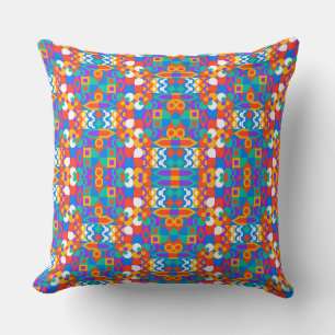 Bright, colourful geometric-patterned pillow