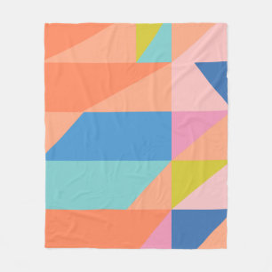Bright Colourful Geometric Shapes Orange and Blu Fleece Blanket