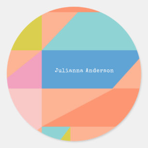 Bright Colourful Geometric Shapes Personalised Nam Classic Round Sticker
