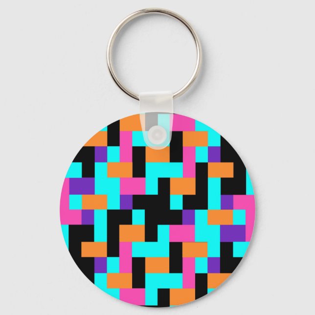 Bright Colourful Geometric Square Pattern Key Ring (Front)