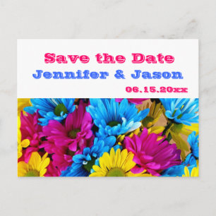 Bright Colourful Gerber Daisy Bouquet Save the Dat Announcement Postcard