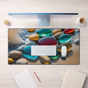 bright colourful glass stones pabbles at the beach desk mat
