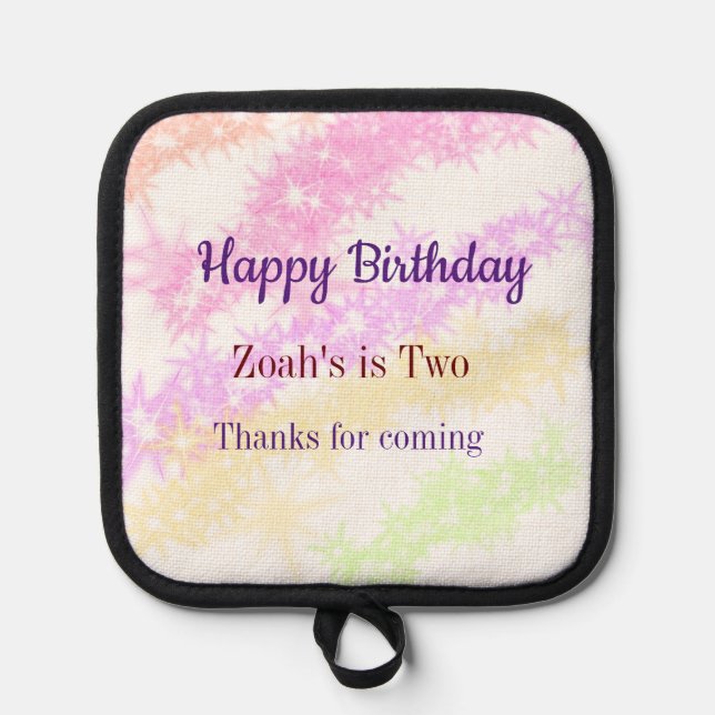 Bright colourful glitter background happy birthday pot holder (Front)