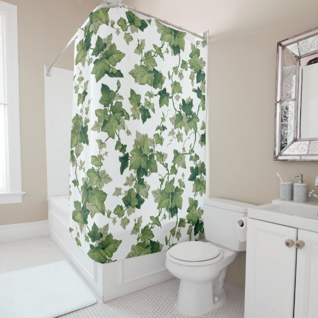 Bright Colourful Green Climbing Ivy Shower Curtain (In Situ)