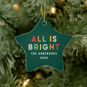 Bright colourful green fun modern Christmas family Ceramic Tree Decoration