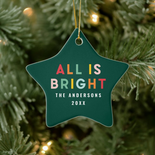 Bright colourful green fun modern Christmas family Ceramic Tree Decoration (Tree)