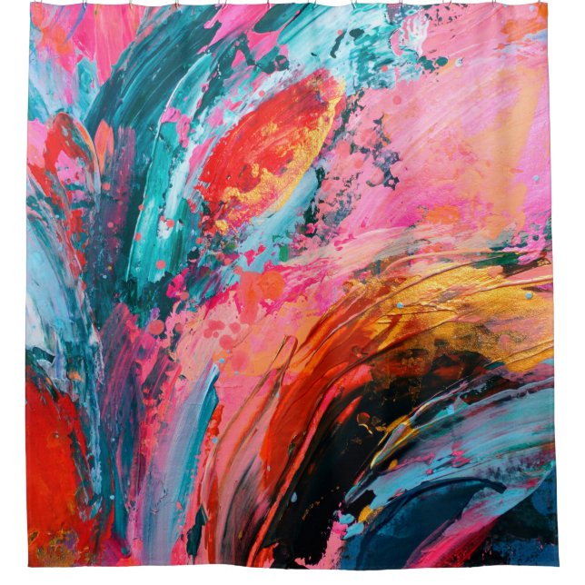 Bright colourful hand painted abstract backgrounda shower curtain (Front)