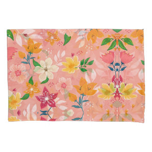 Bright Colourful Hand Painted Floral Pillowcase