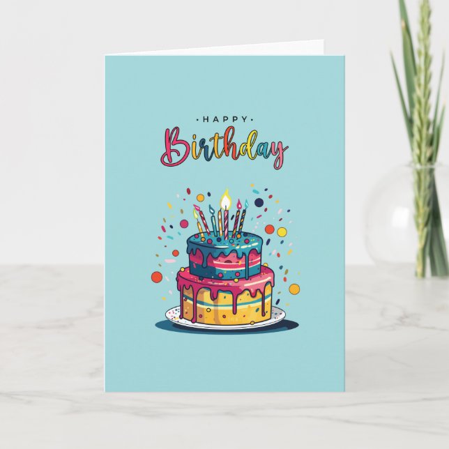 Bright & Colourful Happy Birthday Cake Card (Front)