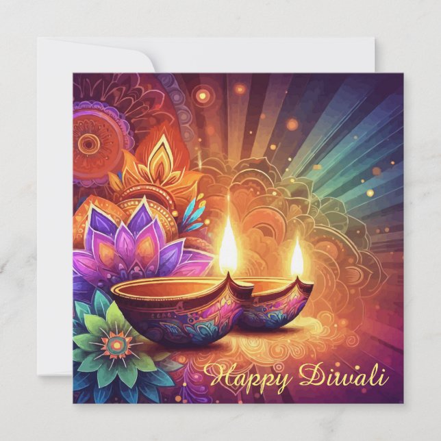 Bright & Colourful Happy Diwali Festival of Light Holiday Card (Front)