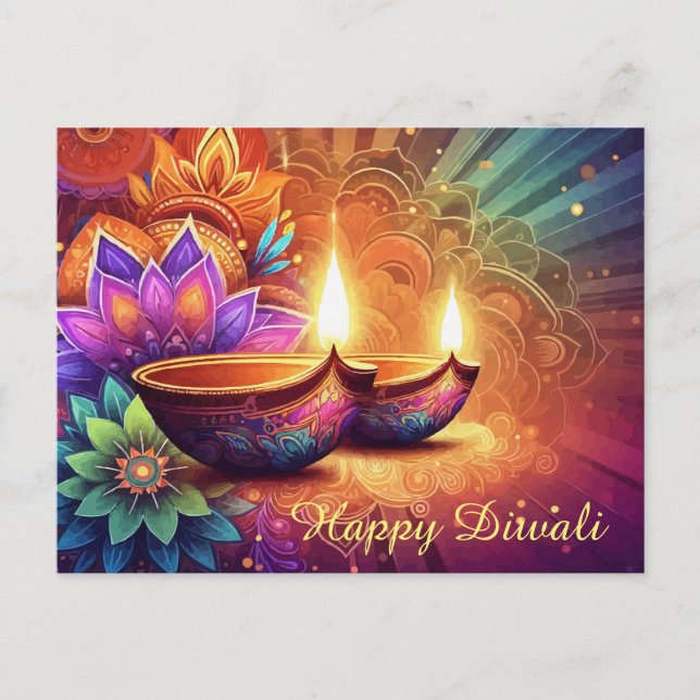 Bright & Colourful Happy Diwali Festival of Light Holiday Postcard (Front)